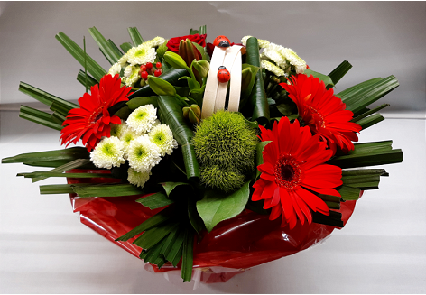 Petit bouquet rond rouge et blanc